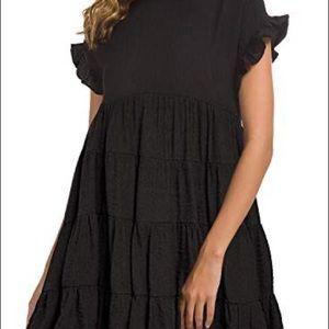 Miholl black ruffle tier gauzy short sleeve festival dress flowing size large